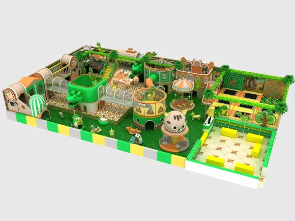 T-Rex dinosaur forest indoor soft play area with trampoline park