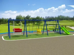 Columpio de 5 plazas con tobogán ondulado para parque infantil