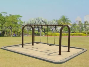 Columpio de postes de acero en arco con 2 columpios de cinta | aparato de juego