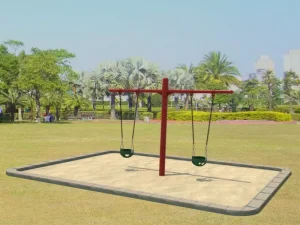 Double cantilevers steel swing set with 2 toddler safety seats | play equipment