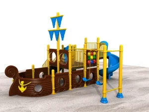 Parque infantil al aire libre:Pequeño y maravilloso parque infantil de 2 plantas con temática de barco pirata para niños