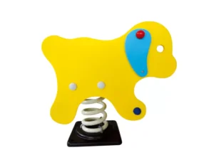 Perro amarillo de plástico con orejas azules balancín de muelle instalaciones de juego al aire libre