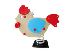 Jinete de muelle de gallo de PE gris y rojo para estructura de juego exterior