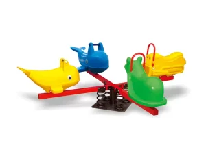 PE spring seesaw with 4 seats: 2 whales, tractor, fog