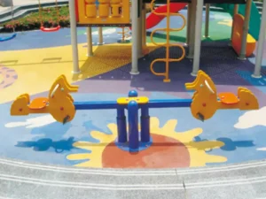 Corcel de plástico naranja balancín de muelle para juego de exterior