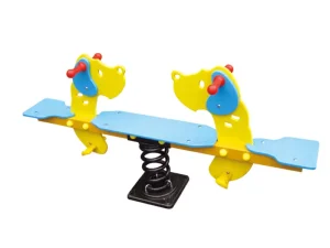 PE yellow dog with blue ears spring seesaw outdoor play apparatus