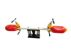 White bike with red plastic seats spring teeter totter for outdoor playspace