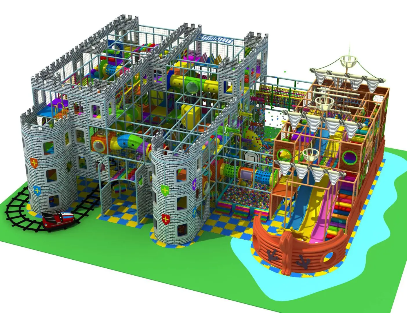 Indoor Play Place：Large Castle & Pirate Ship Kids Adventure