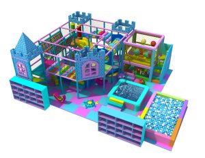 Parque infantil interior recreativo con piscina con tema de castillo de colores medianos