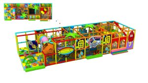 Parque infantil cubierto: parque temático espacial de 2 plantas con cama elástica