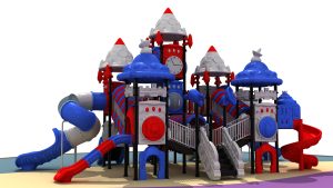Gran parque infantil espacial con torres de cohetes