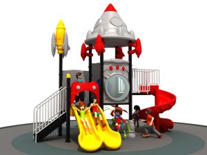 Parque infantil Space Rocket con toboganes dobles y estructura de escalada