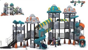 Parque infantil inspirado en los ovnis con toboganes galácticos y torres de aventura