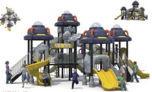 Juego infantil de temática espacial con torre de escalada OVNI