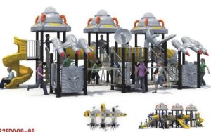 Parque infantil de aventuras espaciales con toboganes para niños