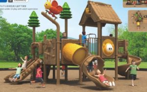 Pequeño y divertido juego de exterior con tobogán doble