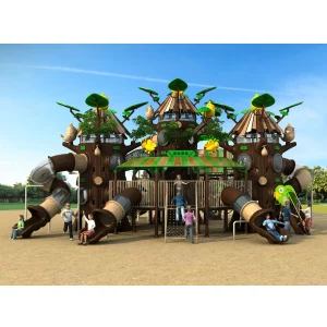Forest Tree House Adventure Playground with Slides & Climbing Nets