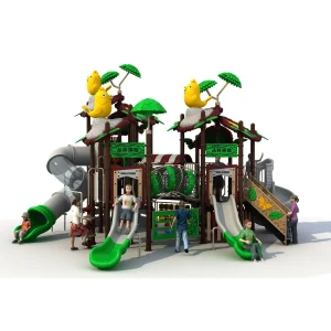 Eco-Friendly Jungle Theme Outdoor Playground – Green Foliage Multi-Tower