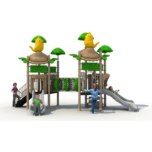 Outdoor Playground – Jungle Playset with Climbing Bridge, Twin Towers & Tube Slide