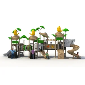 Outdoor Playground – Large Jungle Multi-Slide Structure with Tube Tunnel & Rope Bridge